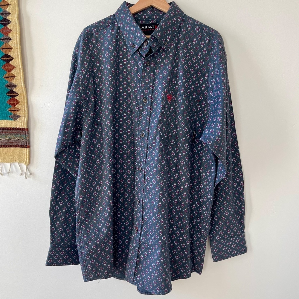 Ariat FR CAT 2 2112 Flame Fire Resistant Slate Blue Utility Work Shirt Men's XL